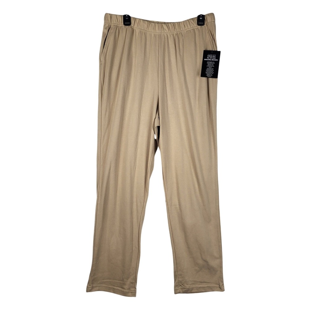 Woman Within Knit Pants Womens L 18/20 Tan Elastic Waist Pockets Casual Basic